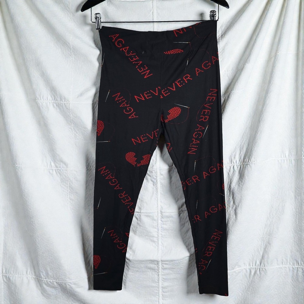 LuLaRoe Leggings Tall &‎ Curvy "Never Again" Black Red Cross Stitch Heart NEW